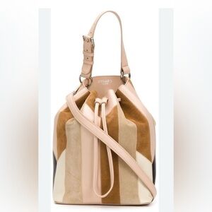 Derek Lam 10 Crosby Patchwork Bucket Handbag Pink Brown Tan Cream Leather Suede
